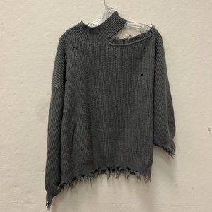NEW - Entro Dark Gray Distressed Asymmetrical Sweater - Size Large